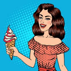 Girl with ice cream pop art banner pin up Vector Image