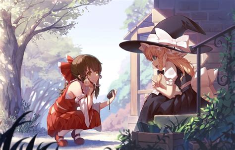 Anime Girls Hakurei Reimu Kirisame Marisa Nian Touhou HD Wallpaper