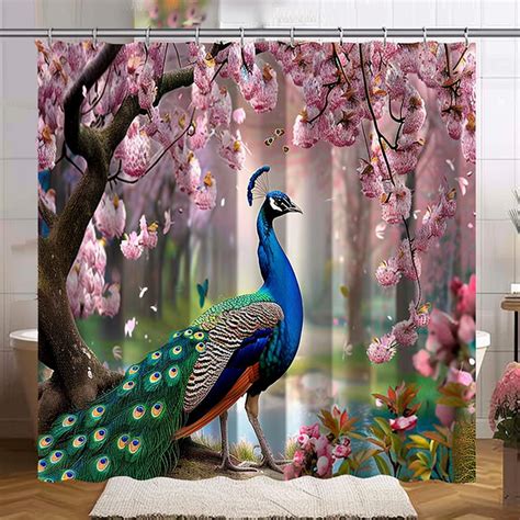 Peacock Paradise Cherry Blossom Forest Shower Curtain Set Artist