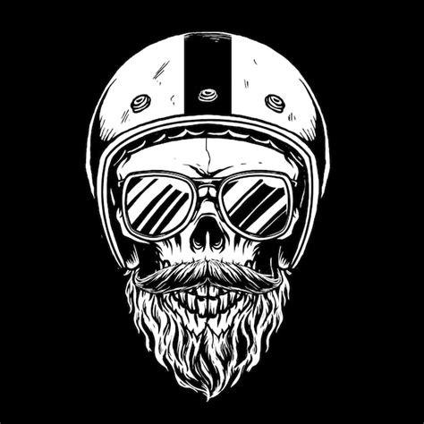 Premium Vector Biker Skull With Bearded Illustration