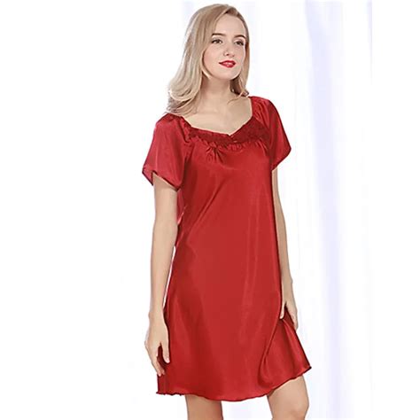 Nightwear Faux Silk Nightgown Sexy Mini Sleepwear Loose Every Day Wear