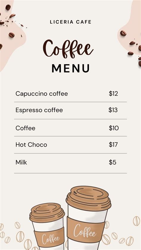 A Coffee Menu With Two Cups Of Coffee