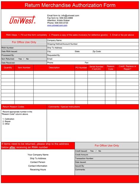 Return Merchandise Authorization (RMA) request | UniWest