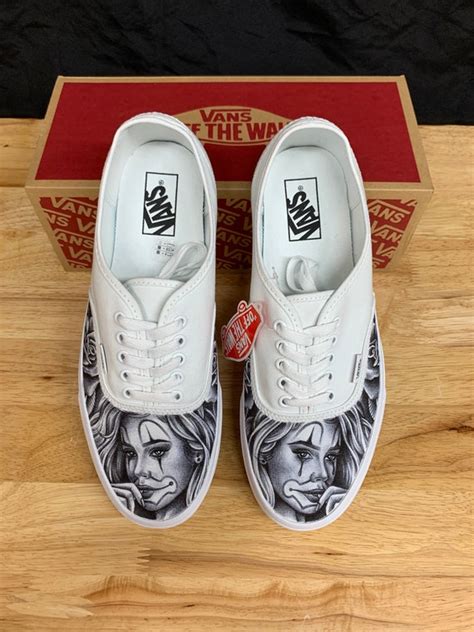 Custom Vans Shoes Hand Drawn Clown Girl Design Etsy