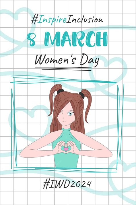 Premium Vector Poster For International Womens Day With Anime Style Girl Showing Heart Sign