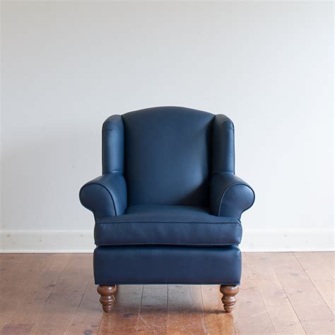 The Walmer Wingback Chair In Navy Blue Leather The Emporium Ottawa