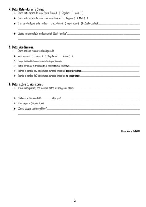 Ficha De Personal Estudiante 2018 PDF Descarga Gratuita