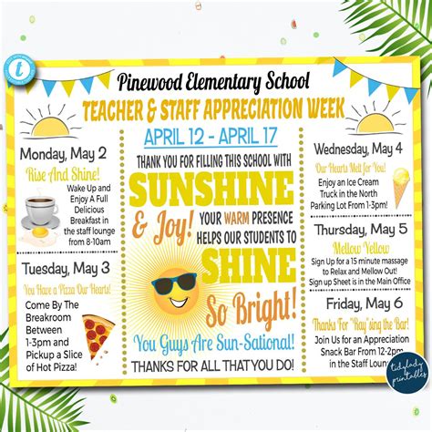 Yellow Sunshine Theme Teacher Appreciation Week Itinerary Poster A