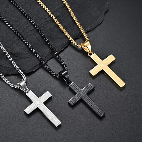 Men S Cross Necklace Silver Gold Black Titanium Steel Etsy Uk