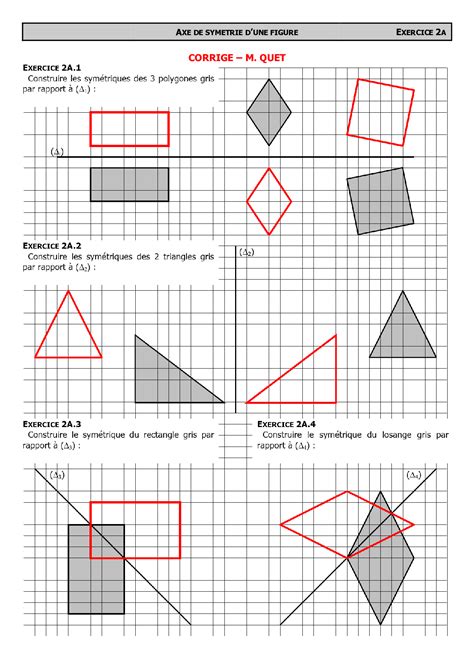 Constructions de symétriques avec quadrillage Corrigé d exercices