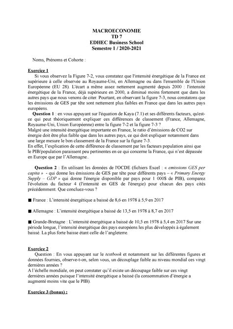 Macroeconomie Travaux Dirig S Edhec Macroeconomie Td