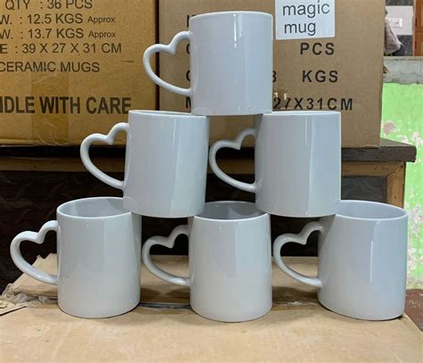 Plain Ceramic White Heart Handle Mug Capacity 320ml Size Dimension