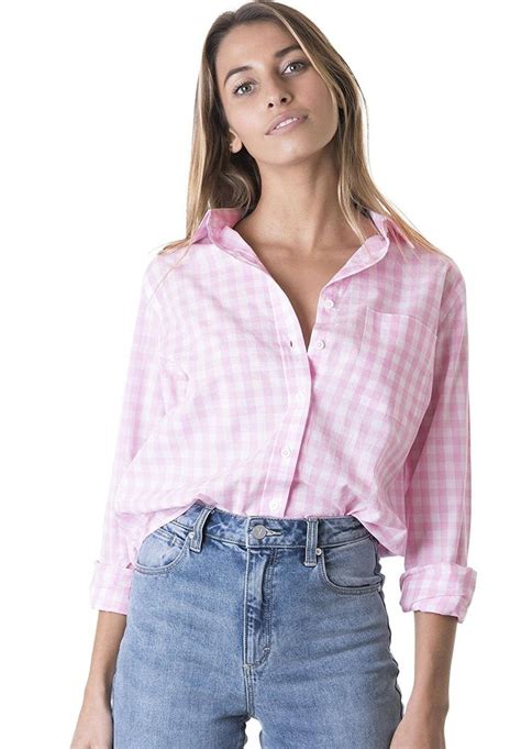 Womens Gingham Checkered Casual Button Down Shirt Go Preppy Soft Pink Cf1838x7cwy Womens