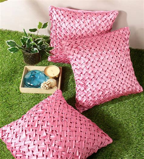 Buy Polyester Geometric Pattern 16x16 Inch Cushion Covers Set Of 3 By