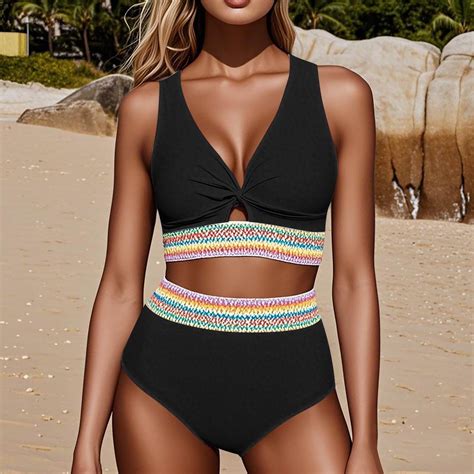 Ovticza Bikini Sets For Women High Waisted Two Piece Swimsuit Padded Knot Twist Cut Out Color