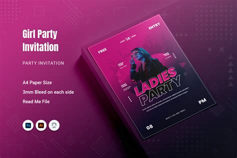girl party invitation graphic  fannanstudio creative fabrica