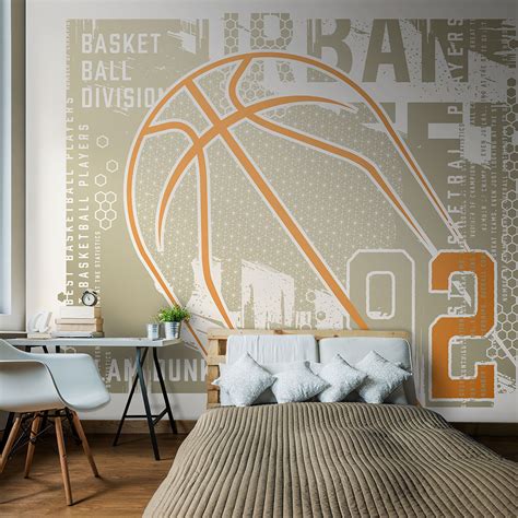 Modern Basketball Large Mural by Origin Murals - Grey - Mural : Wallpaper Direct