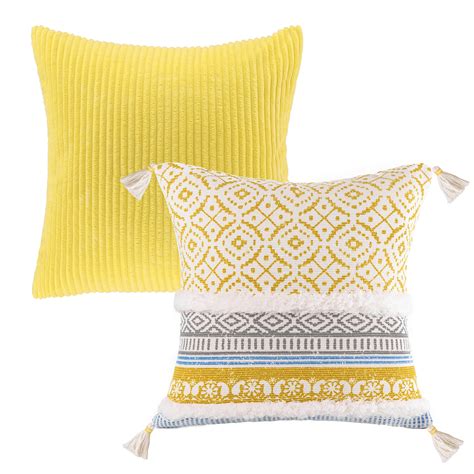 Phantoscope Decorative Throw Pillow Set Soft Corduroy Striped Velvet And Printed Boho Woven