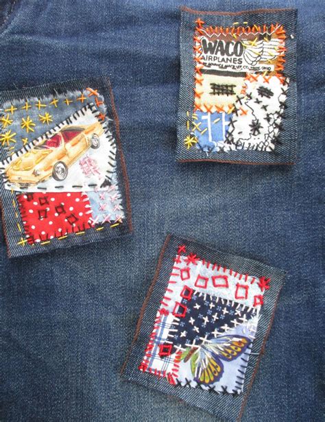 Set of 3 Slow stitch Patch Jeans Applique Hand Embroidered | Etsy