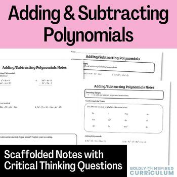 Adding And Subtracting Polynomials Guided Notes By Boldly Inspired