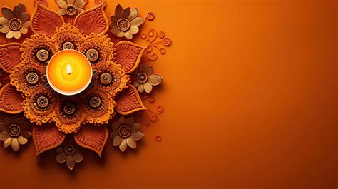 Orange Background With Diwali Festival Diya And Mandala Decoration