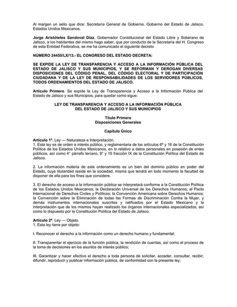 Ley De Transparencia Y Acceso A La Informaci N P Blica Del Estado De