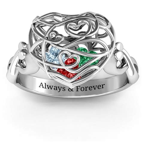 Sterling Silver Encased In Love Caged Hearts Ring With Infinity Band