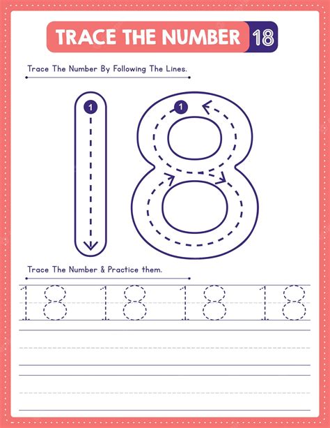 Premium Vector English Number Tracing Handwriting Practice Worksheet With Arrow Direction