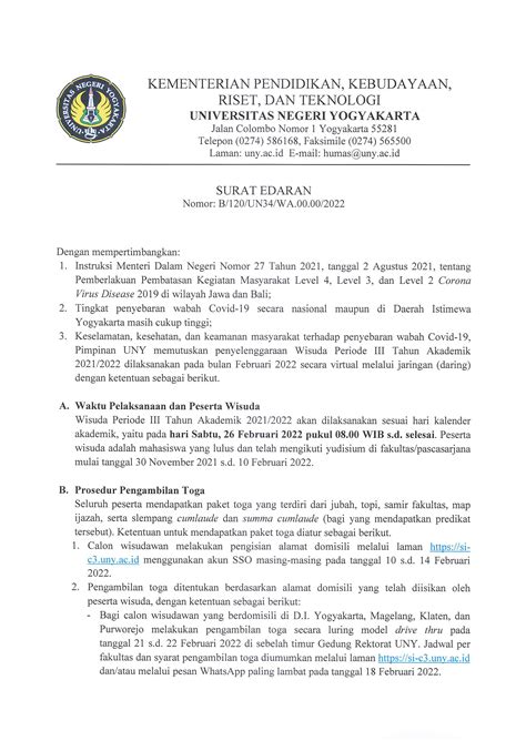 EDARAN PELAKSANAAN WISUDA PERIODE BULAN FEBRUARI 2022 Universitas