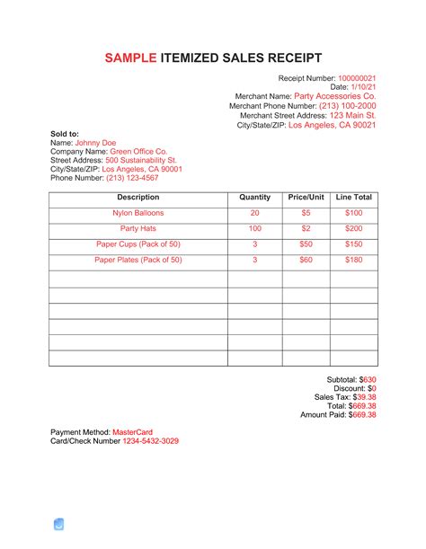 Itemized Receipt Template Invoice Maker