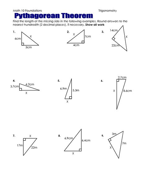 Pythagorean Theorem Free Worksheets