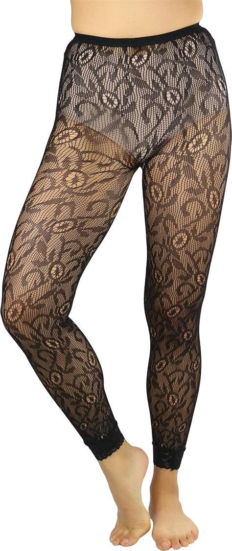 Tobeinstyle Womens Sheer Inspired Floral Lace Footless Tights Nylon