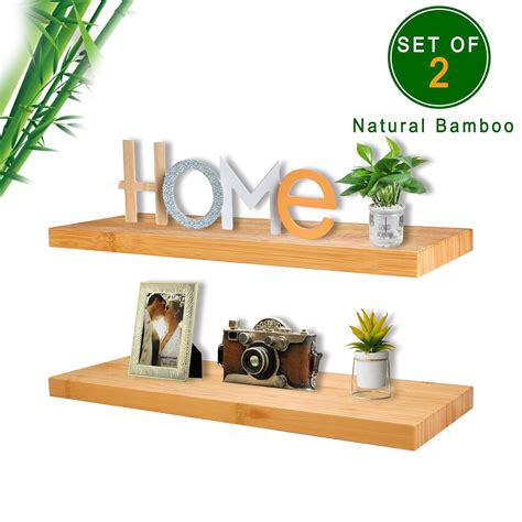 Wall Shelf Setnatural Bamboo Floating Shelveswall Mount