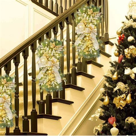 Tutunaumb Artificial Christmas Teardrop Swags Prelit Stairs Christmas Garland Lights Led Wreath