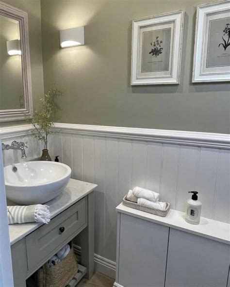 Gray Bathroom With White Beadboard Wainscoting Soul Lane