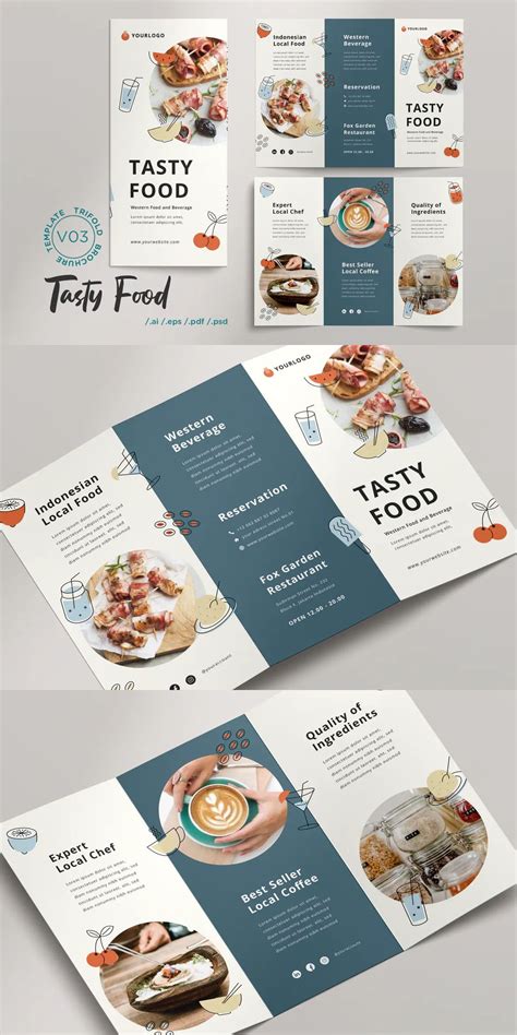Tasty Food Menu Restaurant Trifold Brochure Template Trifold