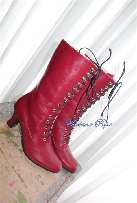 Burgundy Leather Boots Victorian Boots Retro Boots Burgundy Etsy