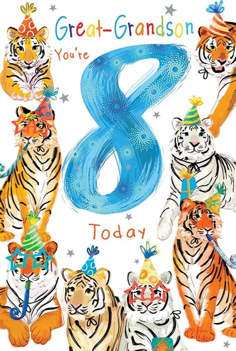 Great Grandson 8th Birthday Card Age 8 Tigers 9 X 6 Lovely Verse