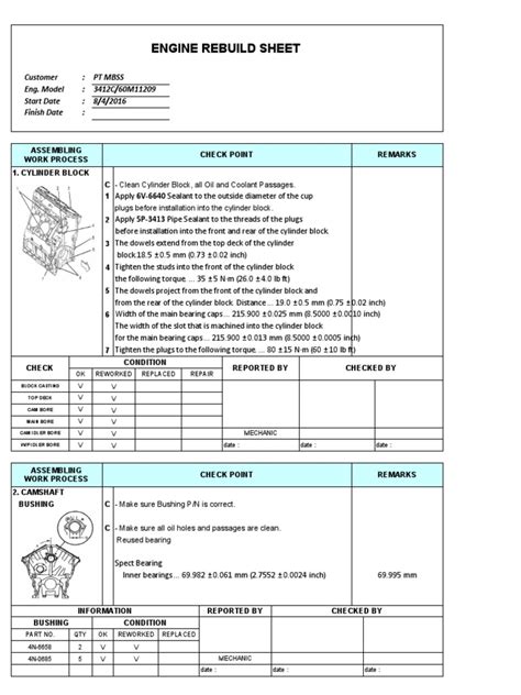 Engine Rebuild Sheet 3412 Pdf