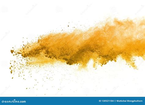 Abstract Of Yellow Powder Explosion On White Background Yellow Powder