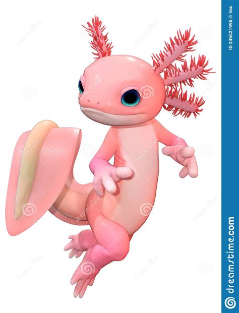 3d Die Cartoon Axolotl Op Wit Teruggeven Stock Illustratie