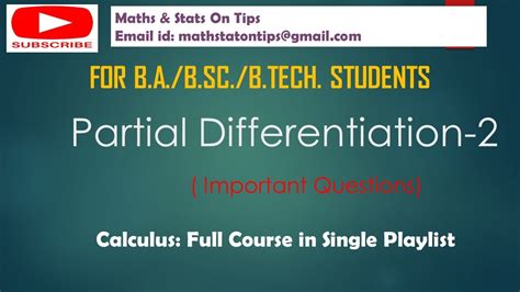 L Partial Differentiation Imp Questions In Hindi Calculus