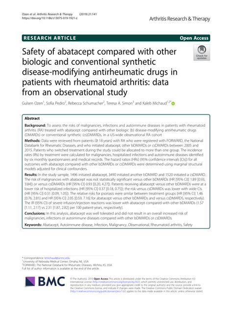 PDF Safety Of Abatacept Compared With Other Biologic And Conventional