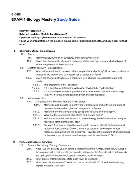 Bio Exam Study Guide Bio Exam Biology Masterystudy Guide