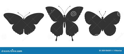 Set Of Three Butterfly Silhouettes Insect Icons Tattoos Stock Vector