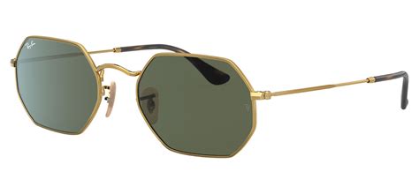 Ray Ban RB3556N Octagonal Flat Lenses Sunglasses Gold Green