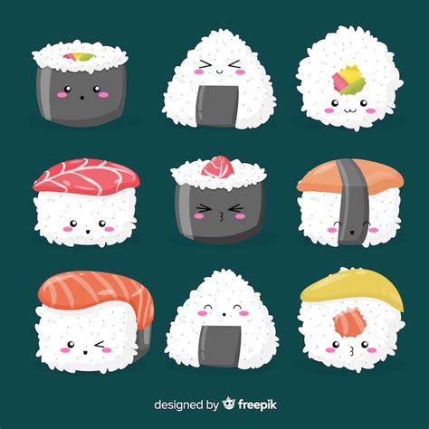 Free Vector Kawaii Sushi Collection