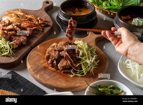 Charcoal Grilled Spareribs Korean Food Dish Grilled Pork Belly