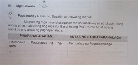 III Mga Gawain Pagsasanay I Panuto Basahin At Unawaing Mabuti