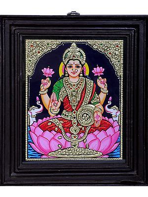 Goddess Gajalakshmi Tanjore Painting Traditional Colors With 24K Gold